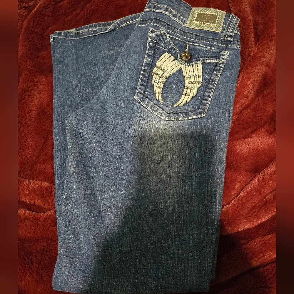 Elegant Blue Boot Cut Jeans with Wing Detail